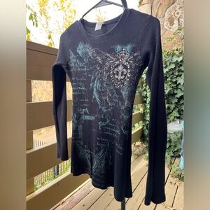 Vintage bedazzled long sleeve thermal top